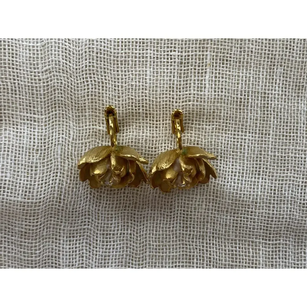 Joan Rivers Earrings Gold Tone Pastel Enamel Flower Dangle Drop Vintage‎ Y2K